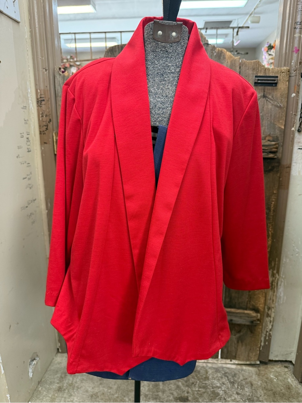 Women's Red Open-Front Draped Blazer Jacket